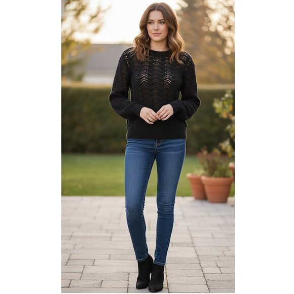 MANGO, Black open knit pullover sweater - Picture 2 of 12